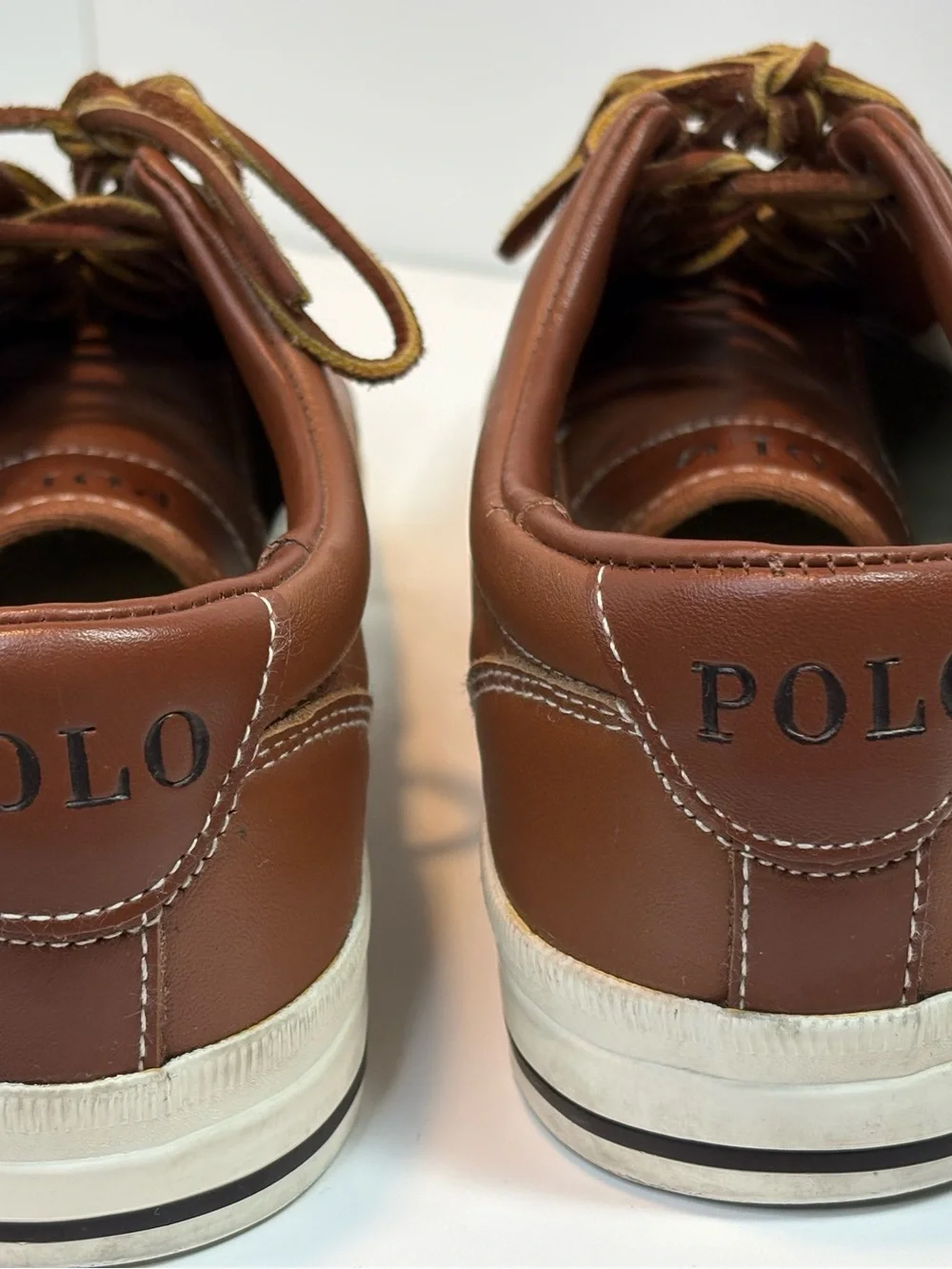 Polo by Ralph Lauren Brown Leather Vaughn Sneakers with White Sole Men 9D